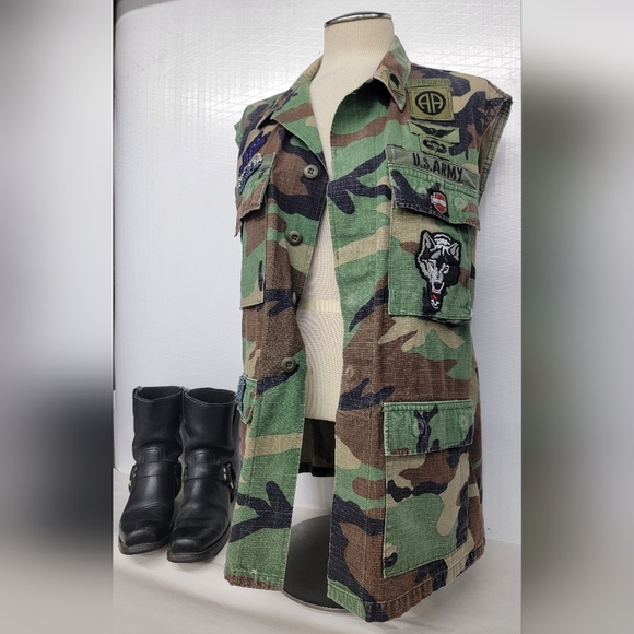 US Army Military Camo Vest Hippie Grunge Upcycled - Picture 8 of 13